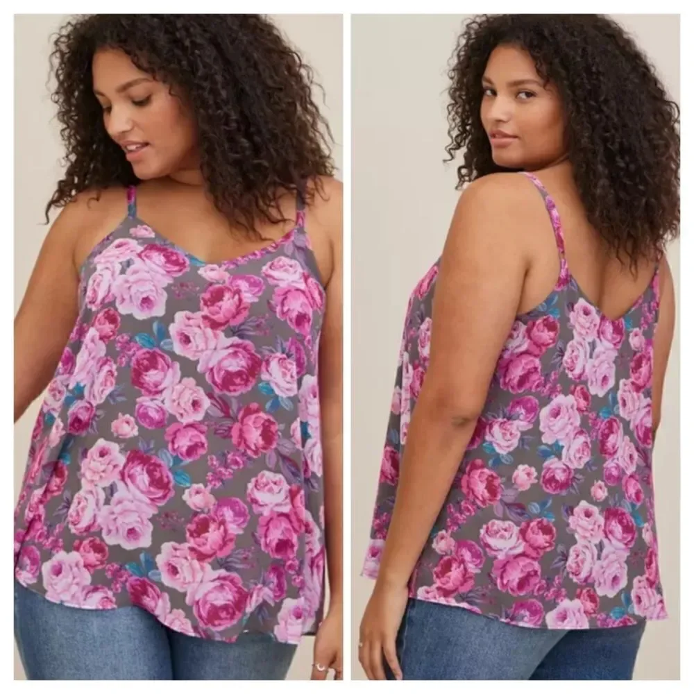 Torrid 1X Swing CAMI Tank Top Sophie Pink Gray Floral - Picture 1 of 4